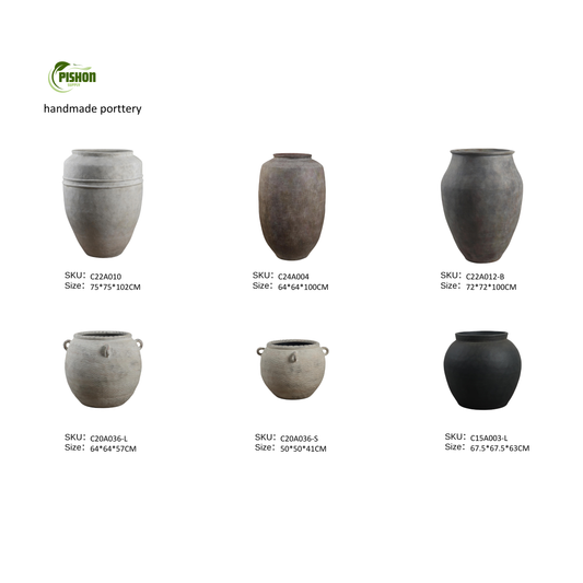 Large Terracotta Pots | Hand-Thrown Primitive Pottery | Distressed Vintage Vessel