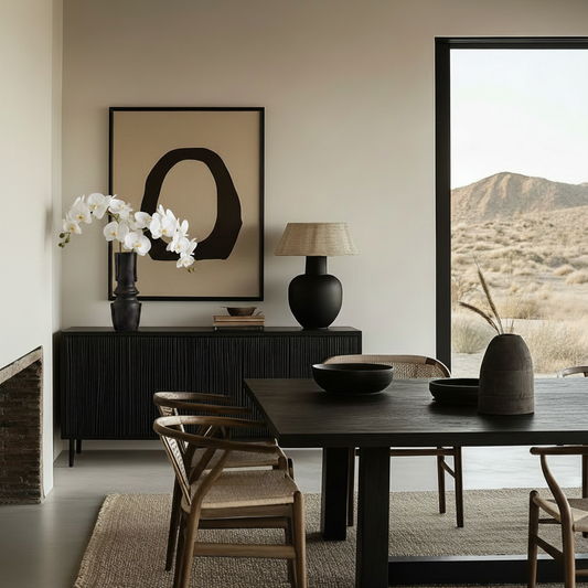 Black Column Vase on Sideboard - Desert Modern