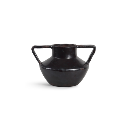 Black Ceramic Double-Ear Urn | Handcrafted Decorative Vessel