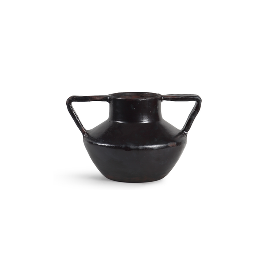 Black Ceramic Double-Ear Urn | Handcrafted Decorative Vessel