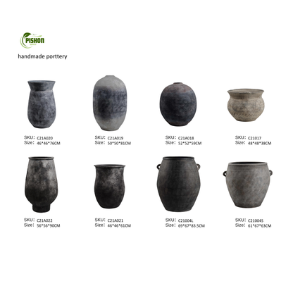 Large Terracotta Pots | Hand-Thrown Primitive Pottery | Distressed Vintage Vessel
