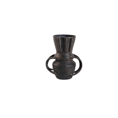 Black Ceramic Amphora Vase | Handcrafted Decorative Vessel