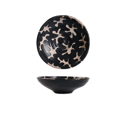 Black & Cream Patterned Ceramic Bowl | Handcrafted Decorative Vessel