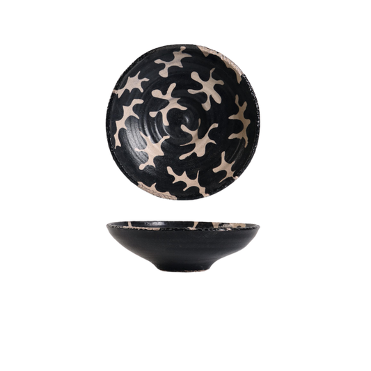 Black & Cream Patterned Ceramic Bowl | Handcrafted Decorative Vessel