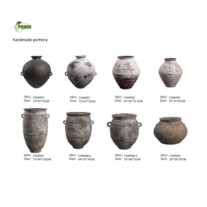 Large Terracotta Pots | Hand-Thrown Primitive Pottery | Distressed Vintage Vessel