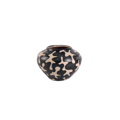 Black & Cream Patterned Ceramic Vase | Handcrafted Decorative Vessel