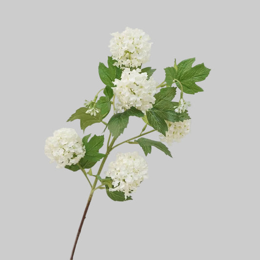 Artificial Viburnum Branch | 5-Head Faux Snowball Flower Stem | Multiple Colors
