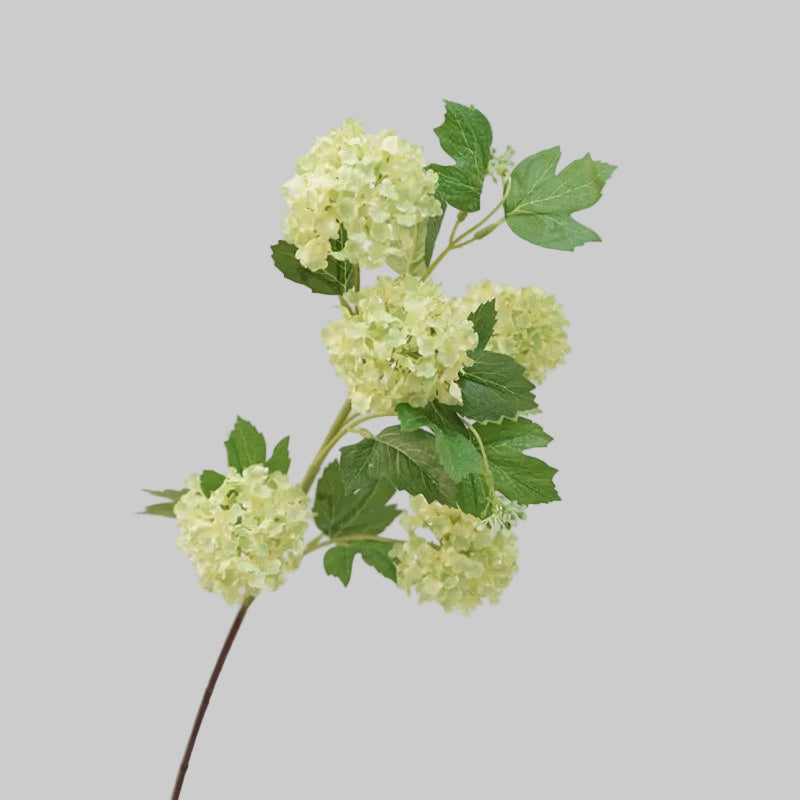 Artificial Viburnum Branch | 5-Head Faux Snowball Flower Stem | Multiple Colors