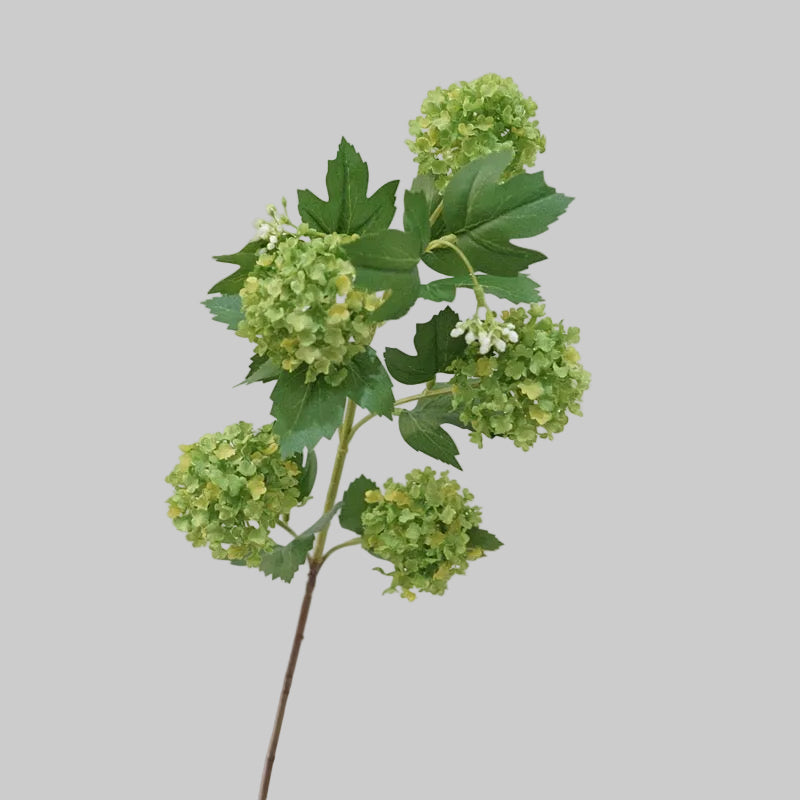 Artificial Viburnum Branch | 5-Head Faux Snowball Flower Stem | Multiple Colors