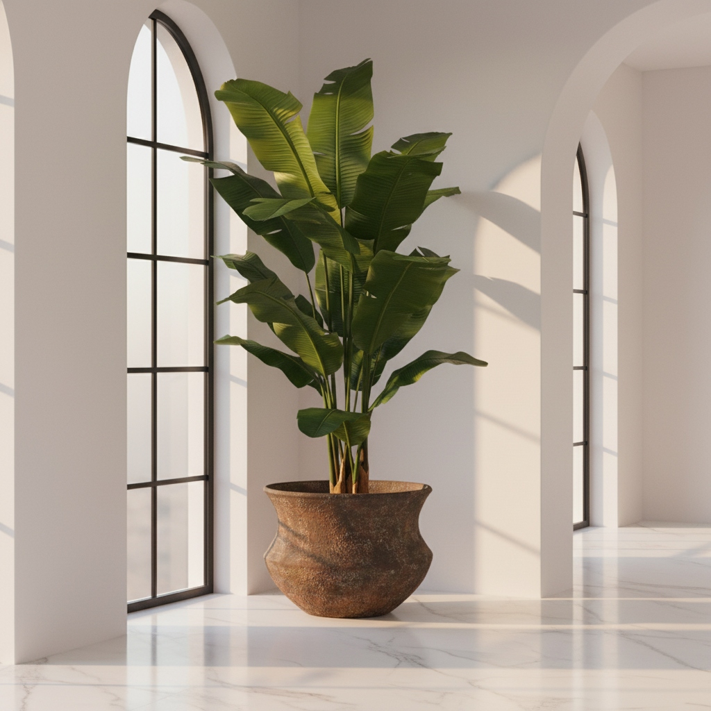 Bird of Paradise in Brown Ceramic Bowl - Window Light