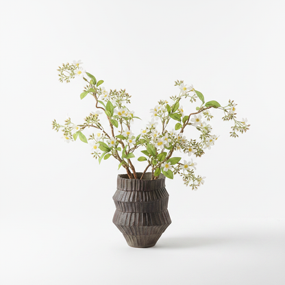 Geometric Ceramic Vase with Wildflower Branches