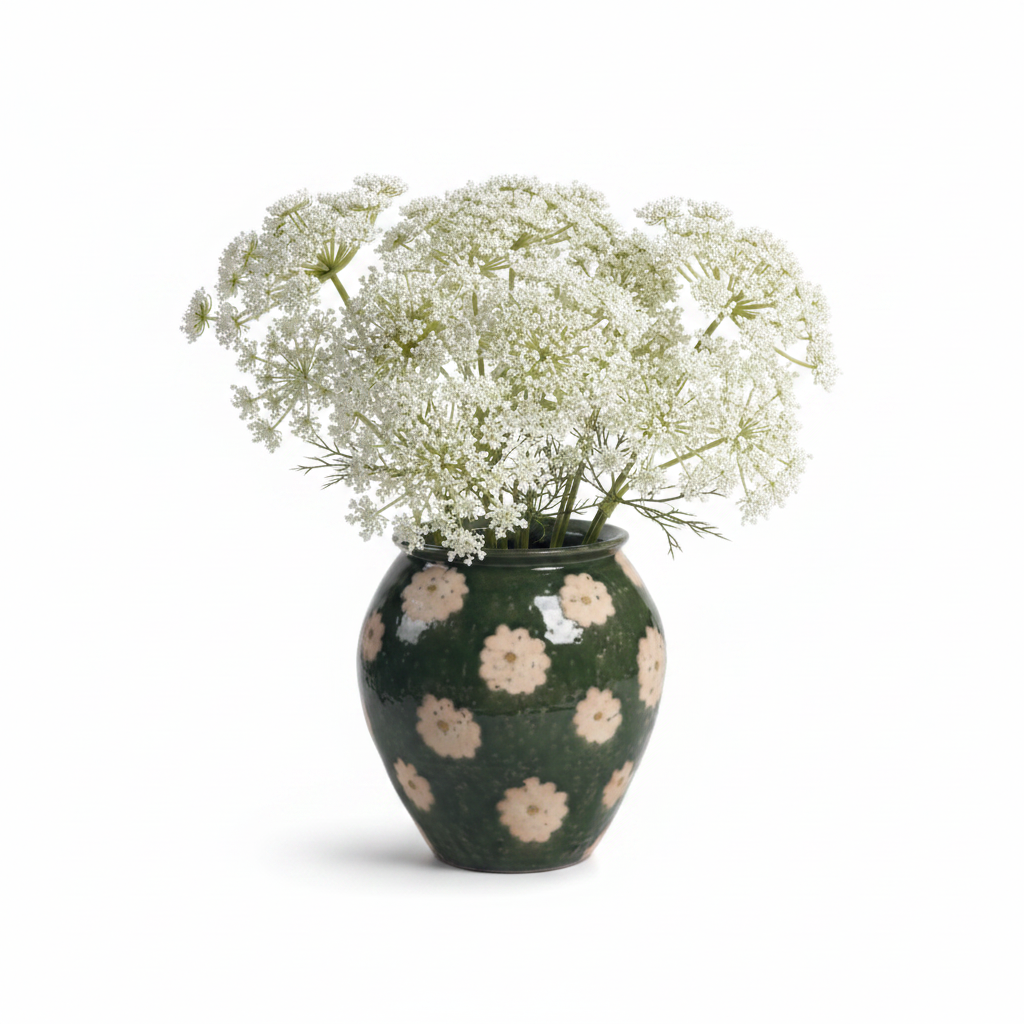 Green Daisy Vase with Queen Anne's Lace