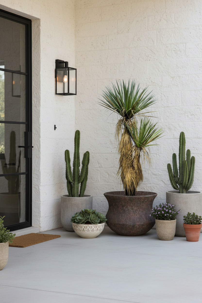 Mediterranean Style Scene with Yucca and Planter