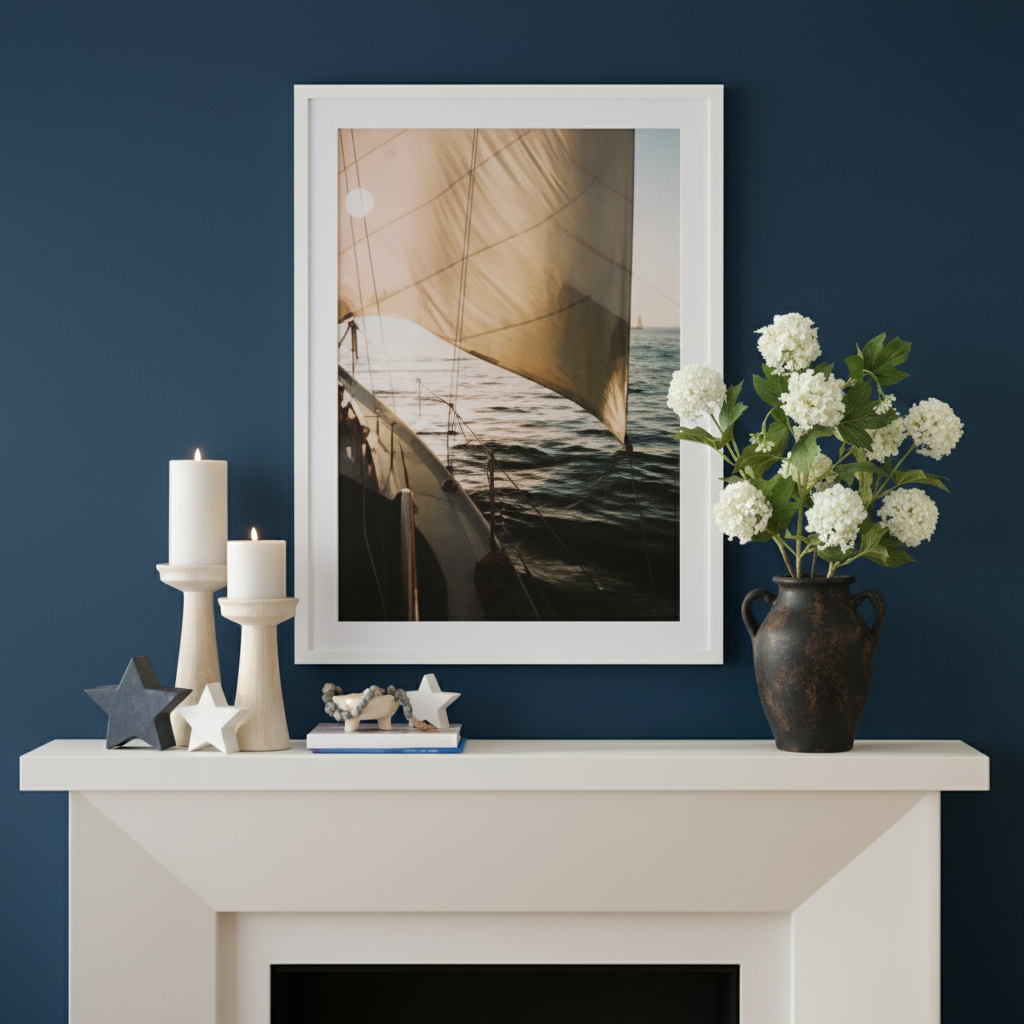 Navy Fireplace Scene